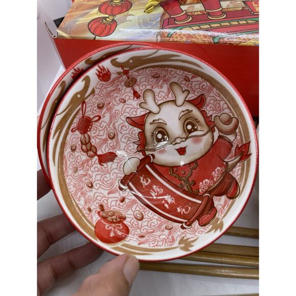 Chinese New Year Rice Bowls Set Of Four Year Of Rabbit With Chopsticks - Picture 3 of 7